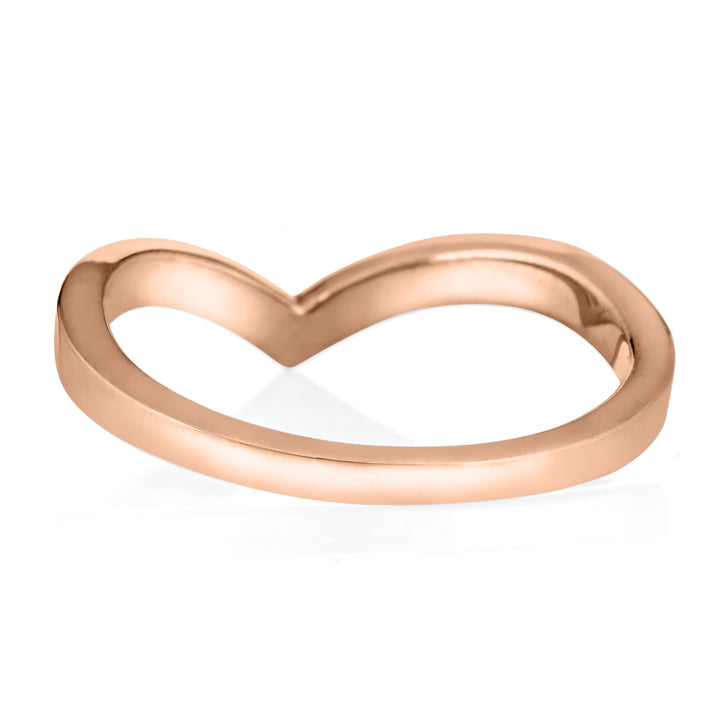 Pictured here is close by me jewelry's 14K Rose Gold Chevron Cremains Ring from the back to show the inside of the band