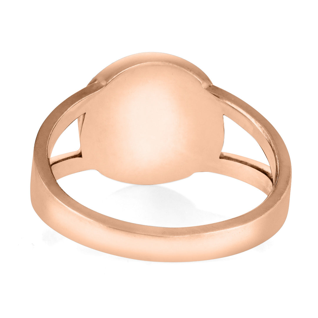 This is a back facing photo of close by me's Circle Split Shank Ring in 14K Rose Gold
