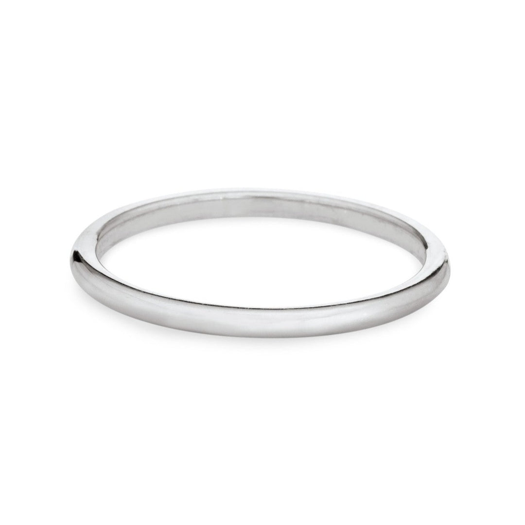 This photo shows the 14K White Gold Companion Stacking Ring by close by me jewelry in a smooth finish