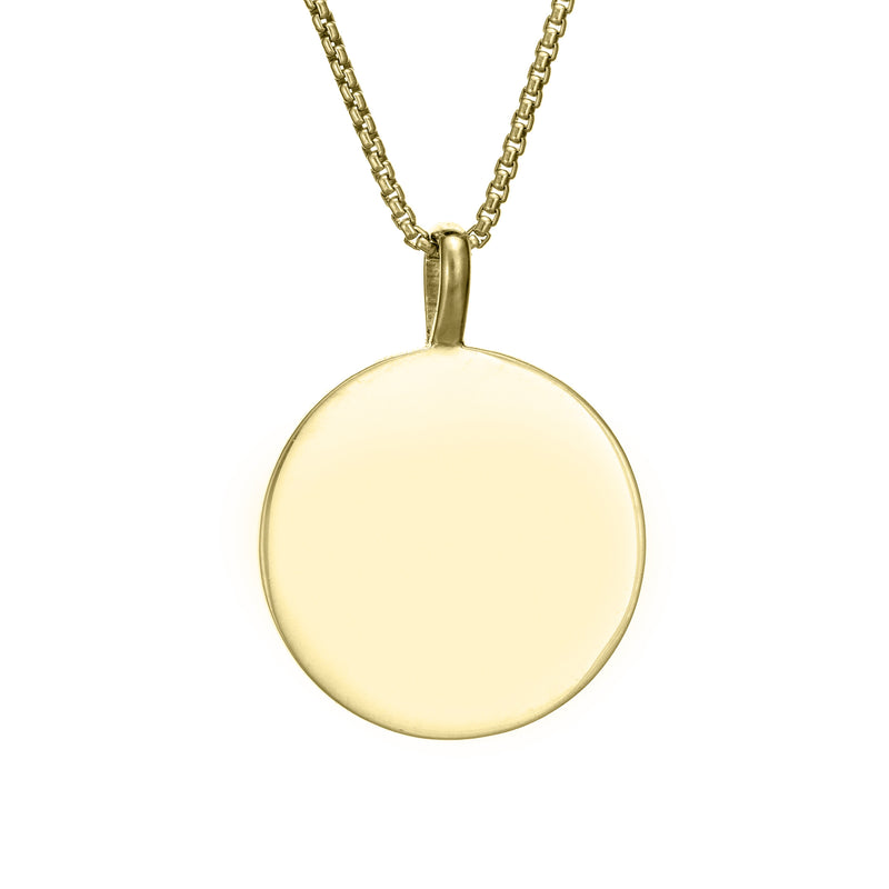 This photo shows the Compass Cremation Pendant design with a shiny finish by close by me jewelry in 14K Yellow Gold from the back