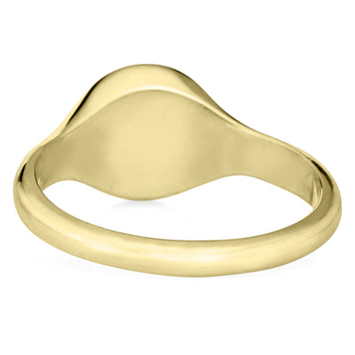 Pictured here is the Men's Compass Signet Cremation Ring design by close by me jewelry in 14K Yellow Gold from the back to show the back of the setting and band detail