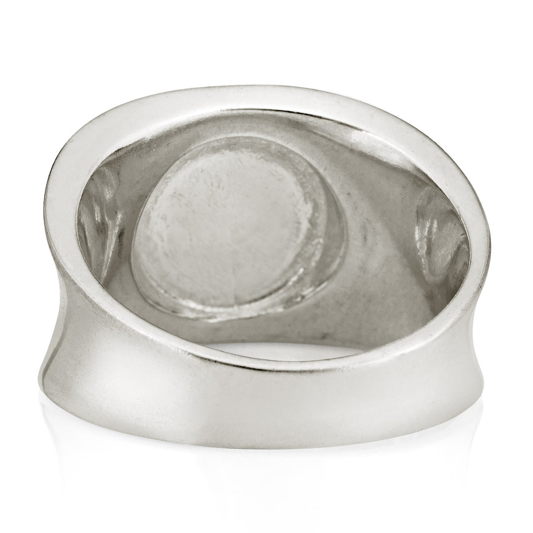 Pictured here is a back view of close by me's Concave Band Ring design in Sterling Silver