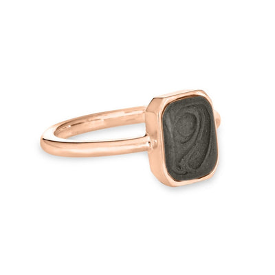 Pictured here is close by me jewelry's 14K Rose Gold Cushion Art Deco Ring from the side
