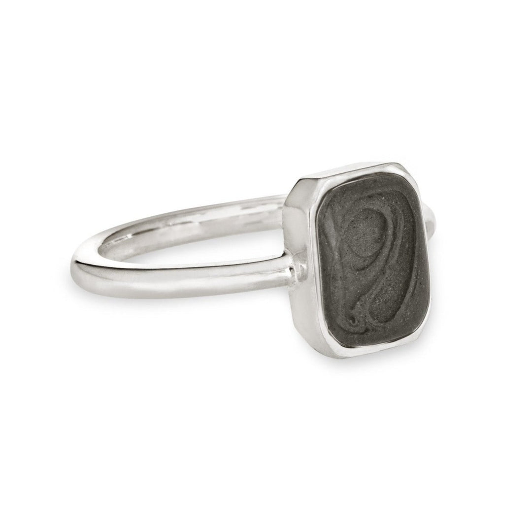 This is a photo of close by me jewelry's Sterling Silver Cushion Art deco Ring from the side