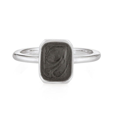 Pictured here is the 14K White Gold Cushion Art Deco Cremation Ring by close by me jewelry from the front