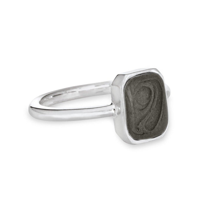 Pictured here is the 14K White Gold Cushion Art Deco Cremation Ring by close by me jewelry from the side