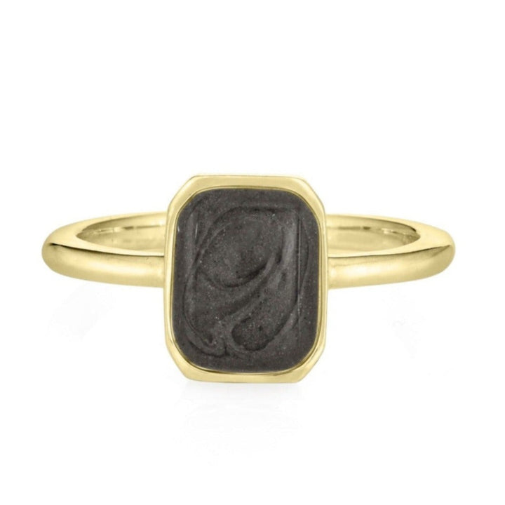 Pictured here is close by me jewelry's 14K Yellow Gold Cushion Art Deco Ring from the front