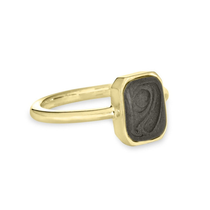 Pictured here is close by me jewelry's 14K Yellow Gold Cushion Art Deco Ring from the side