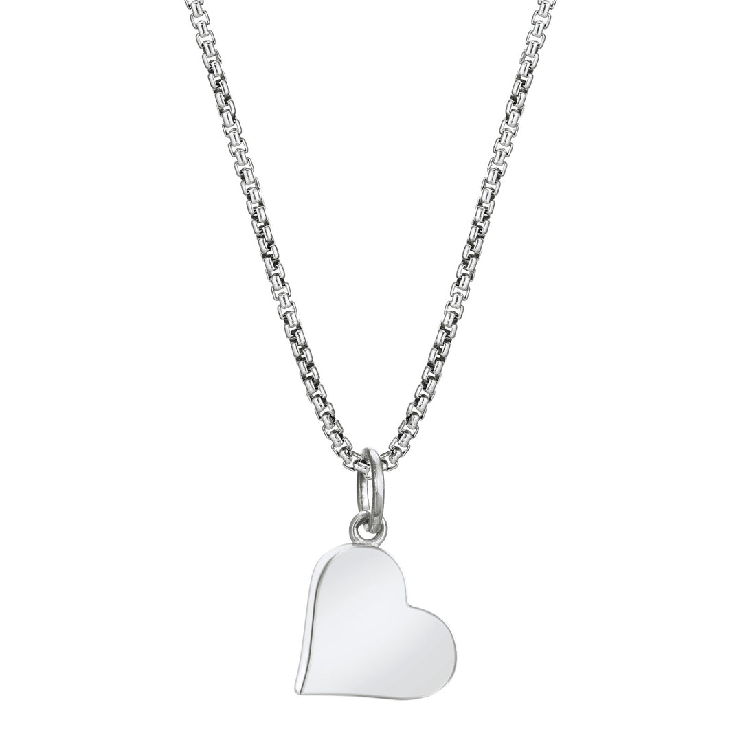 Pictured here is close by me jewelry's Sterling Silver Dainty Heart Cremains Charm on a chain from the back