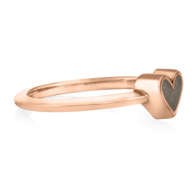 Pictured here is the Dainty Heart Cremains Ring design by close by me jewelry in 14K Rose Gold from the side