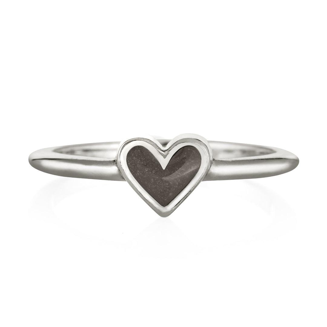 Pictured here is the Sterling Silver Dainty Heart Cremation Ring design from the front