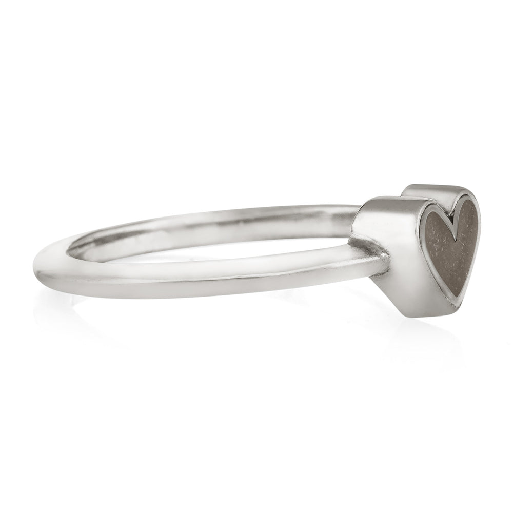 Pictured here is the Sterling Silver Dainty Heart Cremation Ring design from the side