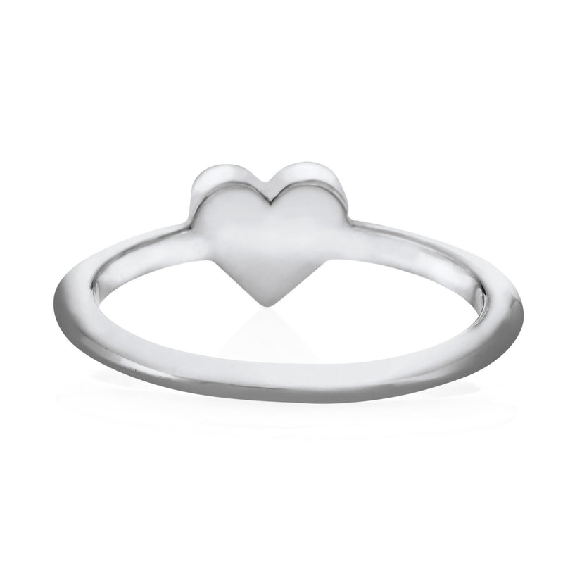 This photo shows the Dainty Heart Cremation Ring in 14K White Gold from the back