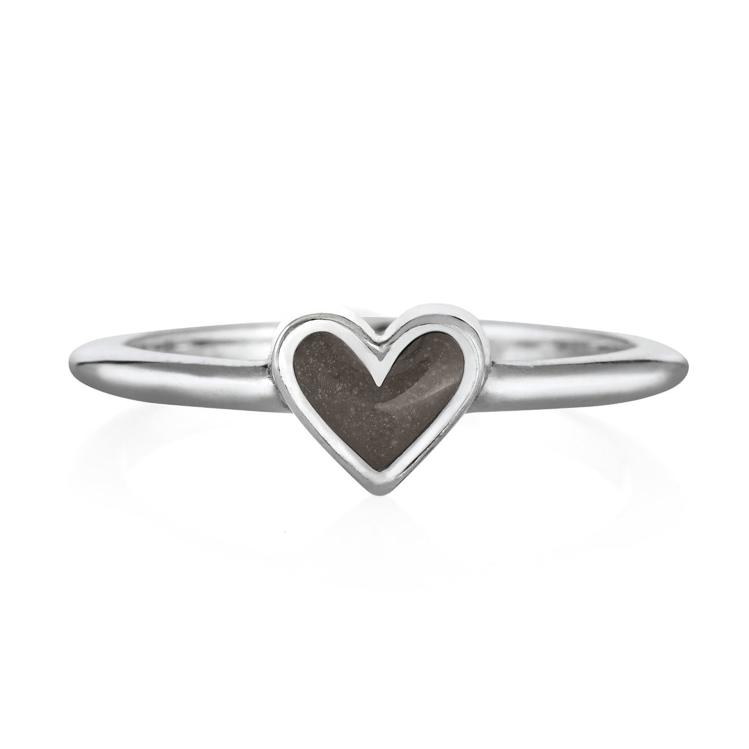 This photo shows the Dainty Heart Cremation Ring in 14K White Gold designed by close by me jewelry from the front