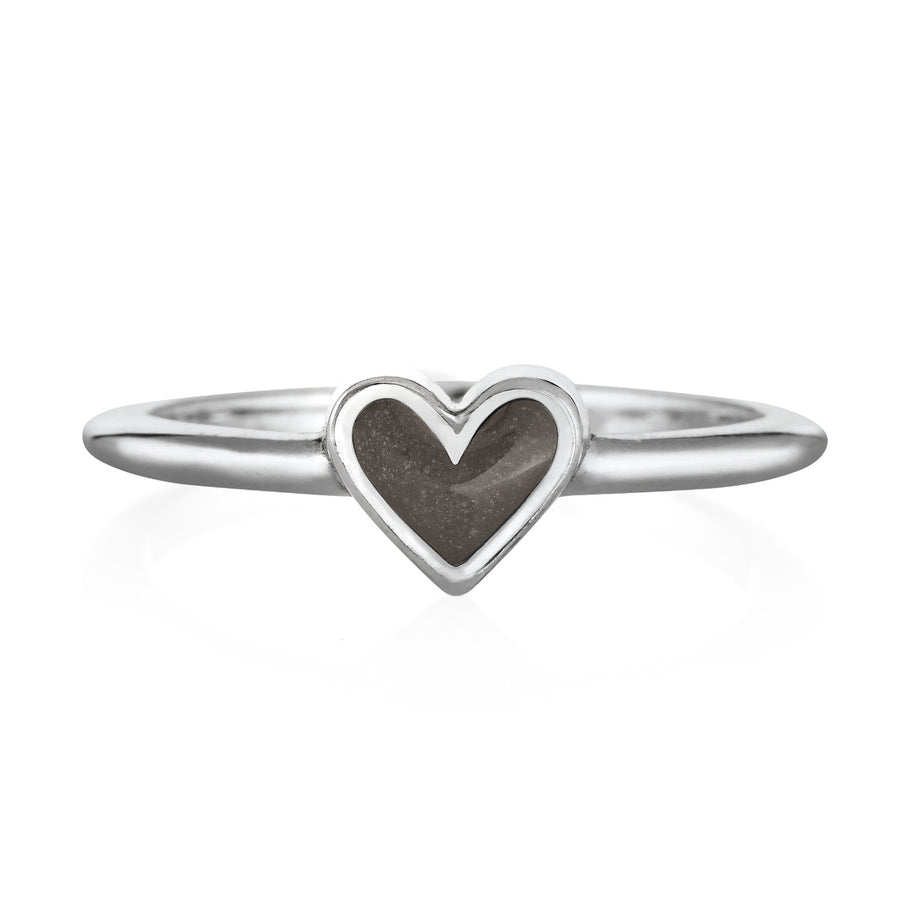 This photo shows the Dainty Heart Cremation Ring in 14K White Gold designed by close by me jewelry from the front