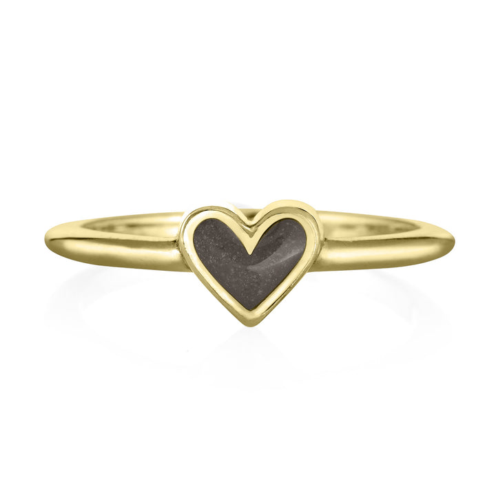 Pictured here is the Dainty Heart Cremains Ring design by close by me jewelry in 14K Yellow Gold from the front