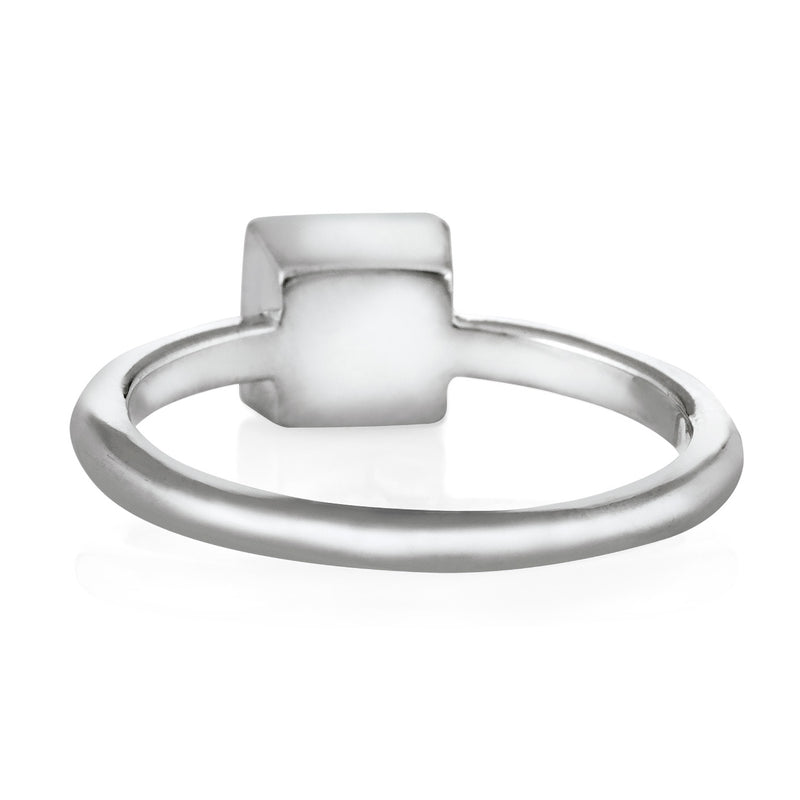Pictured here is the Dainty Square Ashes Ring in 14K White Gold by close by me jewelry from the back