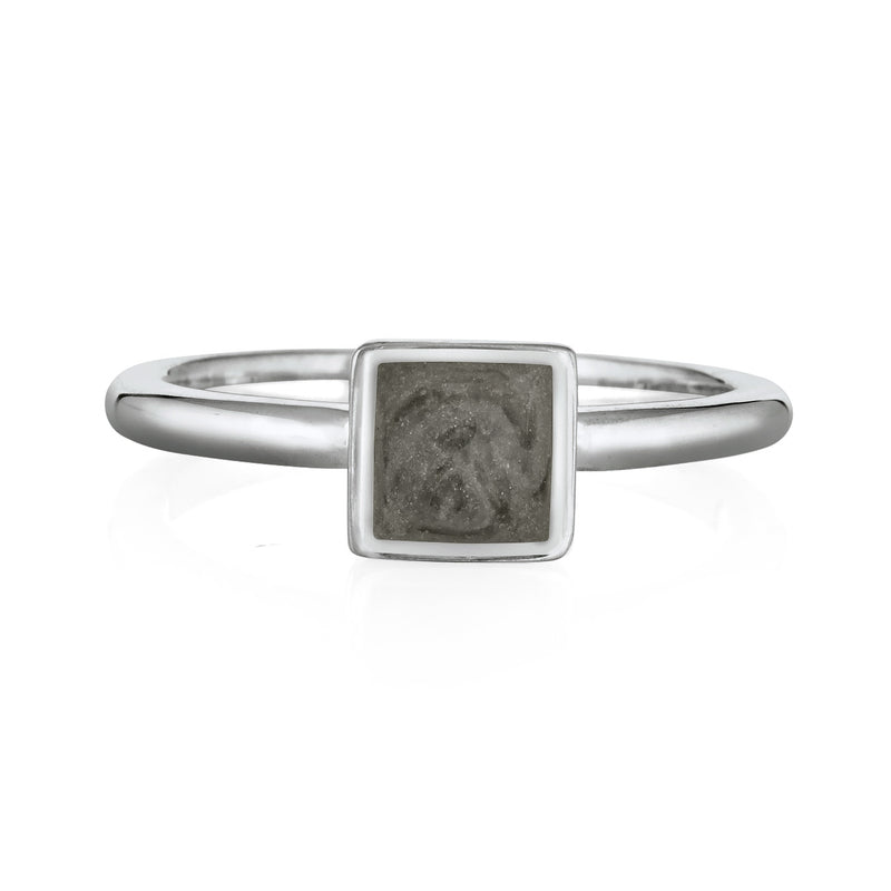 Pictured here is the Dainty Square Ashes Ring in 14K White Gold by close by me jewelry from the front