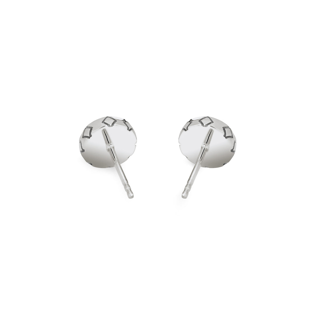 This photo shows the Detailed Circle Stud Cremains Earrings in Sterling Silver from the back