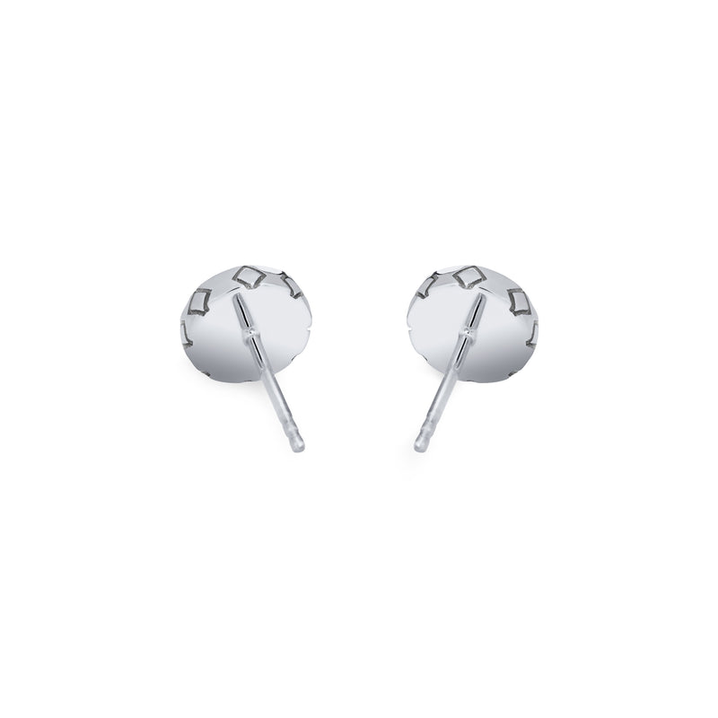 This photo shows the Detailed Circle Stud Earrings with ashes in 14K White Gold designed by close by me jewelry from the back