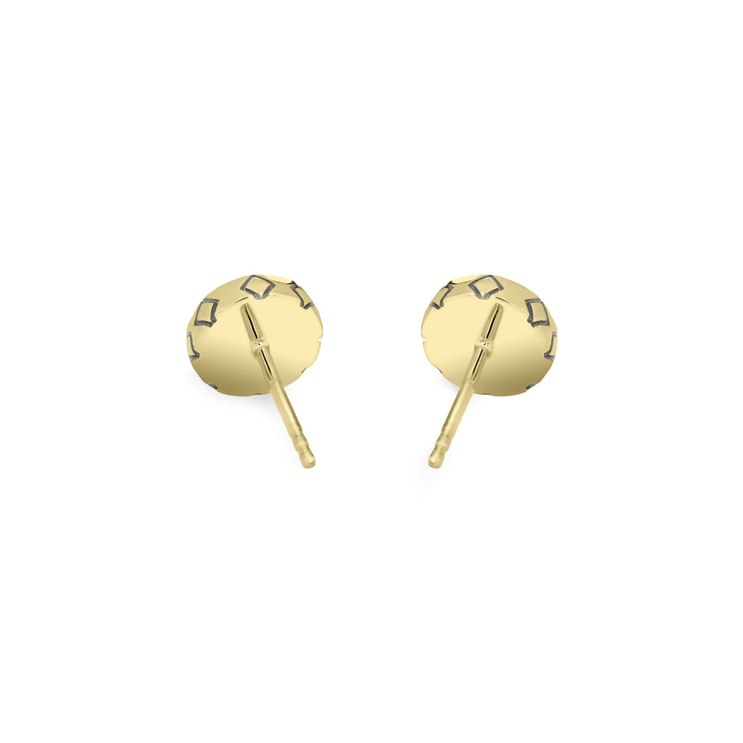 Pictured here are close by me jewelry's 14K Yellow Gold Detailed Circle Stud Cremains Earrings from the back