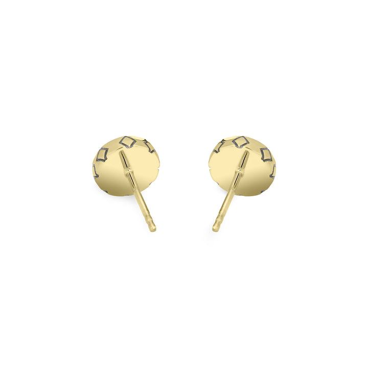 Pictured here are close by me jewelry's 14K Yellow Gold Detailed Circle Stud Cremains Earrings from the back