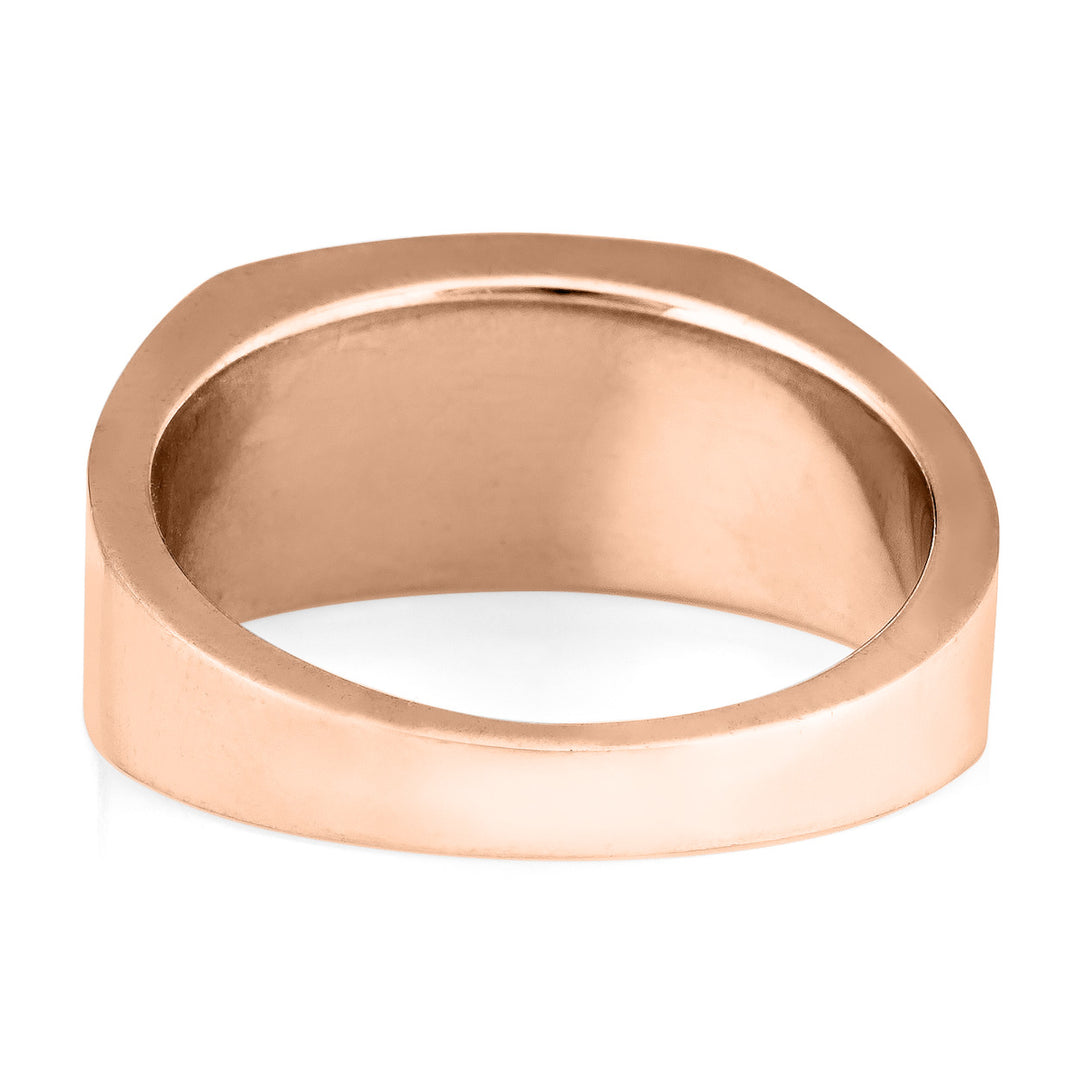 Pictured here is close by me jewelry's Men's Detailed Rectangle Cremation Ring in 14K Rose Gold from the back