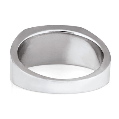 Pictured here is close by me jewelry's Men's Detailed Rectangle Cremation Ring in 14K White Gold from the back