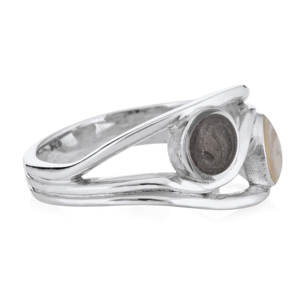Pictured here is the 14K White Gold Double-Setting Cremation Ring by close by me jewelry from the side to show the thickness of the metal