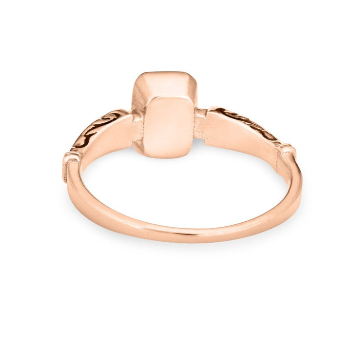 This photo shows close by me jewelry's 14K Rose Gold Emerald Setting Ring design from the back