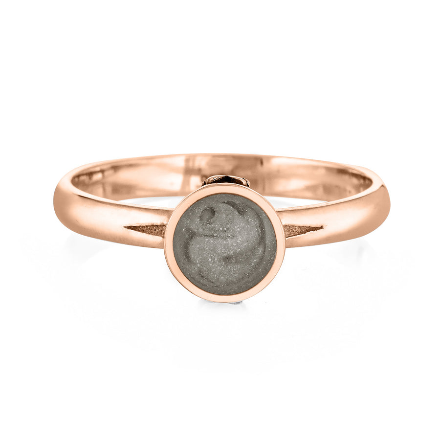 This photo shows the Fleur de Lis Cremation Ring design with ashes by close by me jewelry in 14K Rose Gold from the front