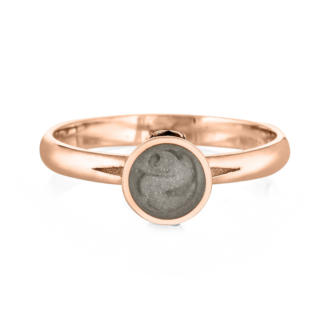 This photo shows the Fleur de Lis Cremation Ring design with ashes by close by me jewelry in 14K Rose Gold from the front