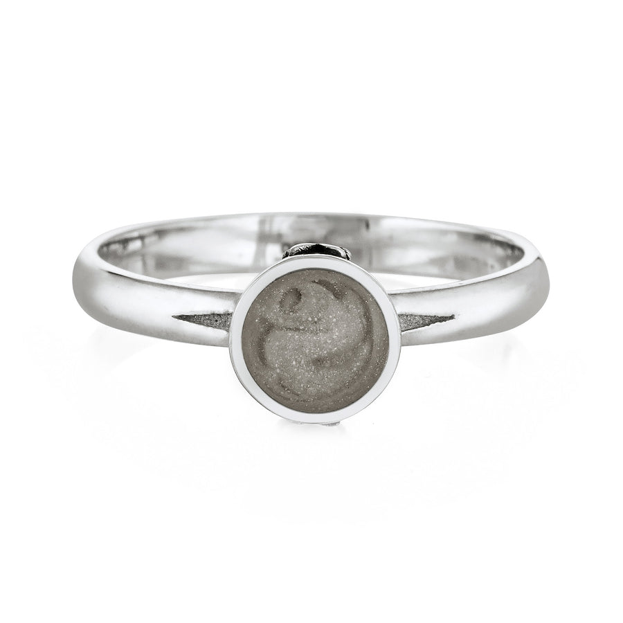 Pictured here is the Fleur de Lis Cremation Ring for ashes in 14K White Gold from the front