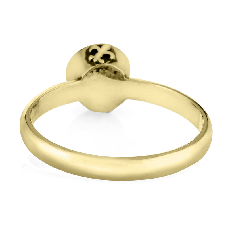 Pictured here is the 14K Yellow Gold Fleur de Lis Ring for ashes design by close by me jewelry from the