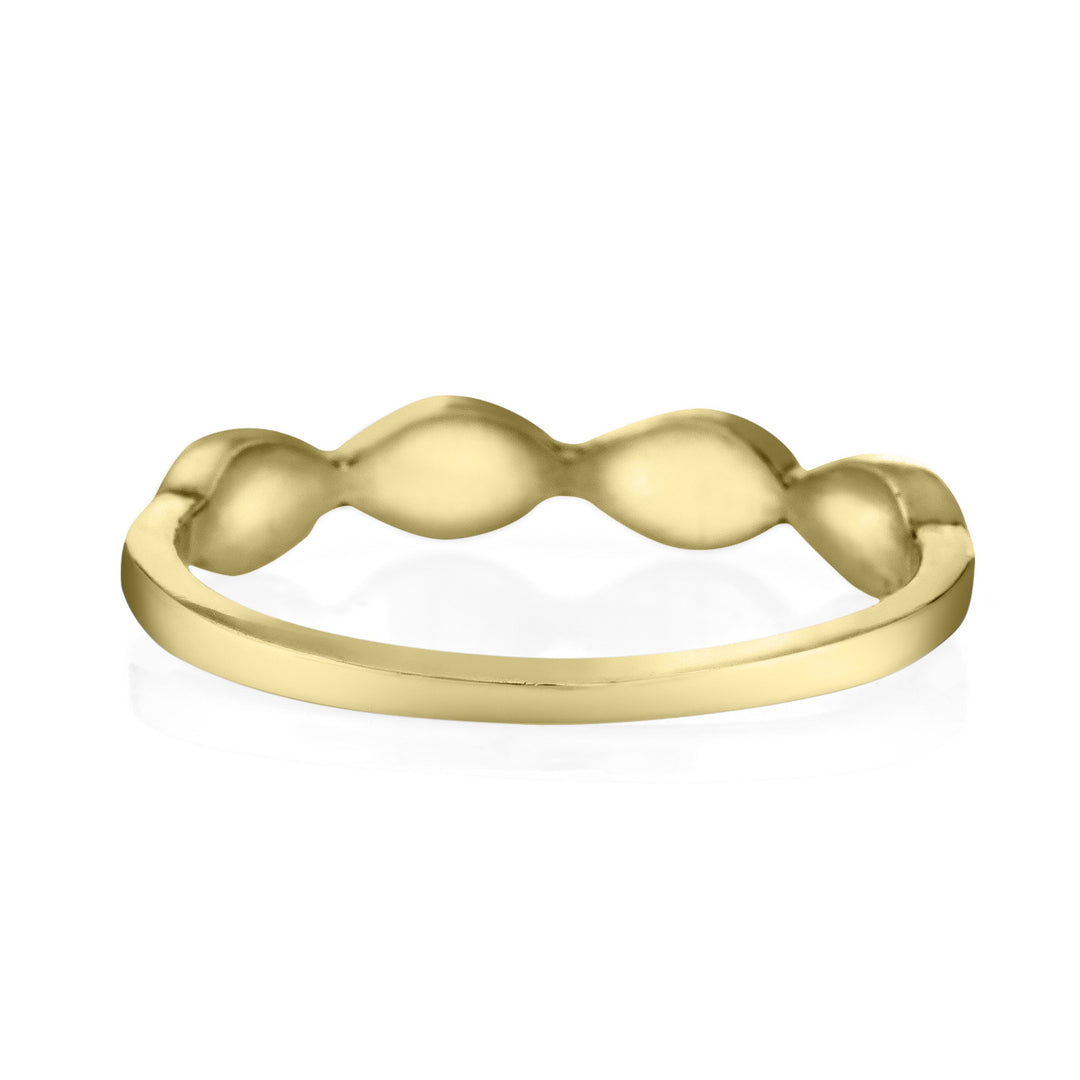 Pictured here is close by me jewelry's 14K Yellow Gold Four Setting Cremation Ring design from the back of the cremation settings and inside of the band