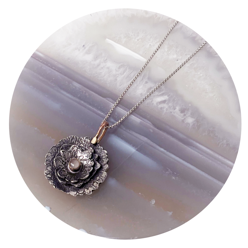 Handmade Dahlia Cremation Necklace in Sterling Silver