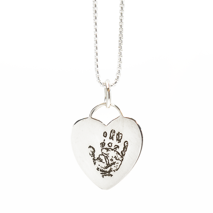 Heart Necklace with Handprint Engraving