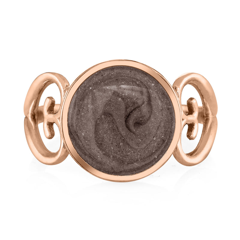 Pictured here is a front view of the Heart Filigree Band Ring Design by close by me in 14K Rose Gold