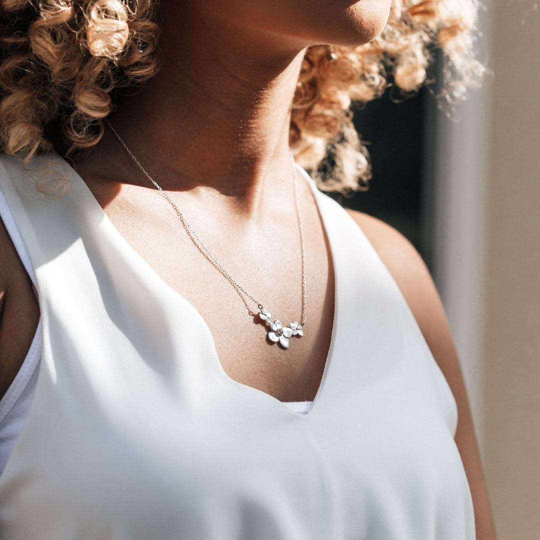 Hydrangea Cluster Cremation Necklace in Sterling Silver