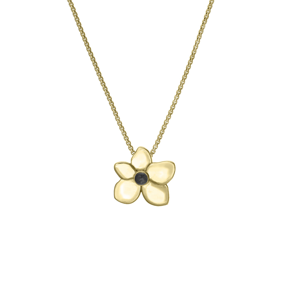 This photo shows the 14K Yellow Gold Hydrangea Ashes Pendant designed by close by me jewelry from the front
