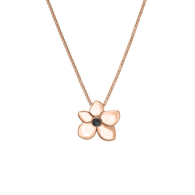 This photo shows the Hydrangea Flower Pendant with ashes designed by close by me jewelry in 14K Rose Gold from the front