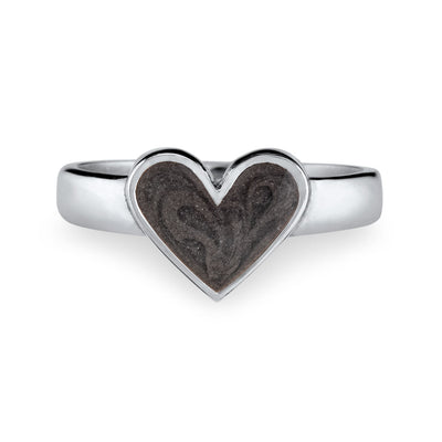 Pictured here is the Imprint Heart Ring in 14K White Gold by close by me jewelry from the front to show its dark gray ashes