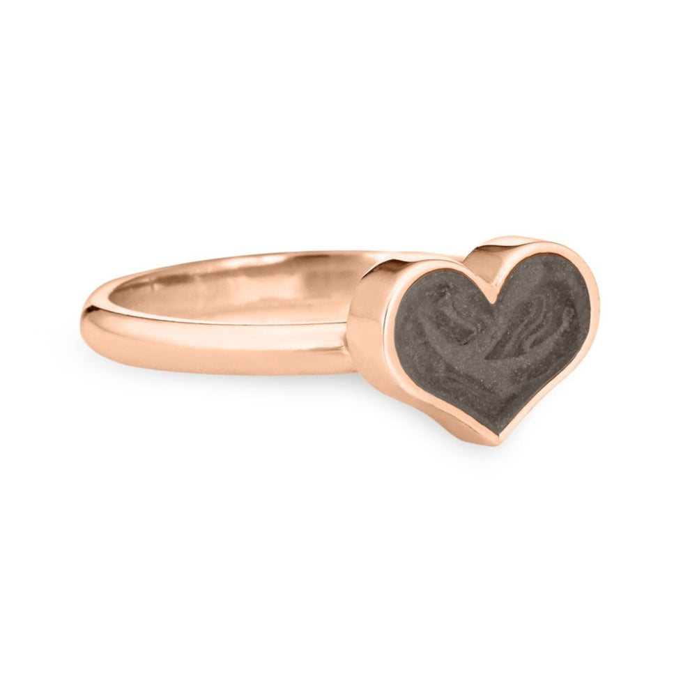 Pictured here is the 14K Rose Gold Large Heart Stacking Cremation Ring by close by me jewelry from the side