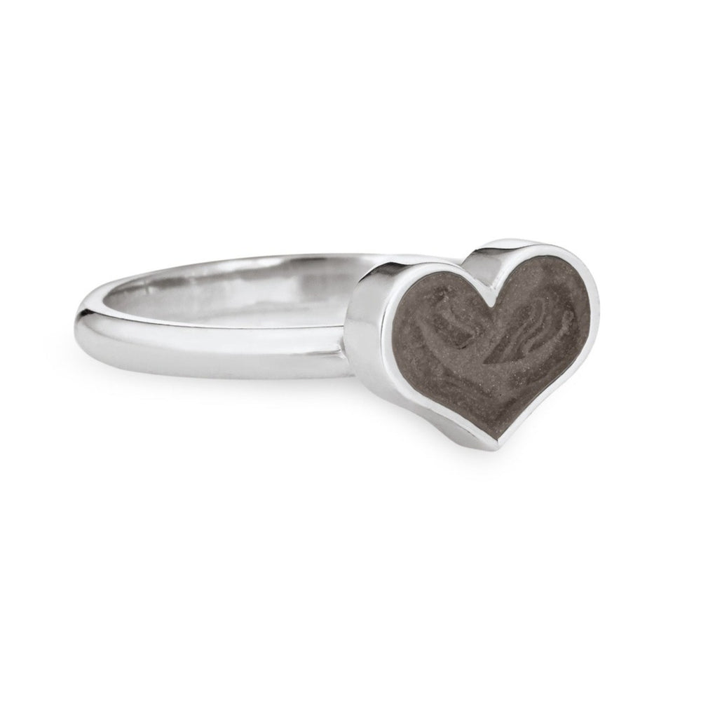 This is a photo showing a side view of the Large Heart Stacking Cremation Ring design in 14K White Gold by close by me jewelry
