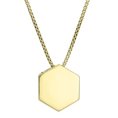 The Large Hexagon Sliding Memorial Pendant in 14K Yellow Gold designed by close by me jewelry from the back