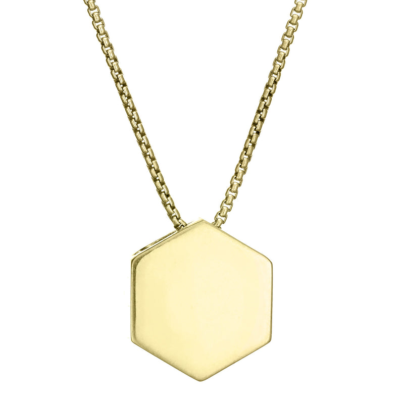The Large Hexagon Sliding Memorial Pendant in 14K Yellow Gold designed by close by me jewelry from the back