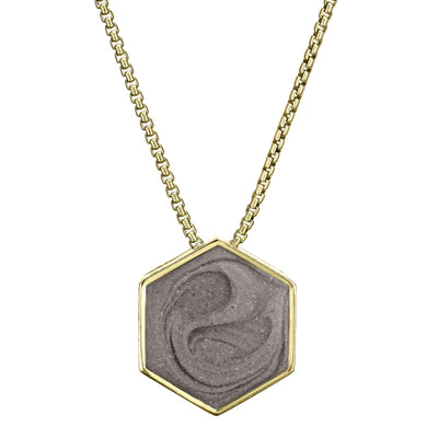 The Large Hexagon Sliding Memorial Pendant in 14K Yellow Gold designed by close by me jewelry from the front