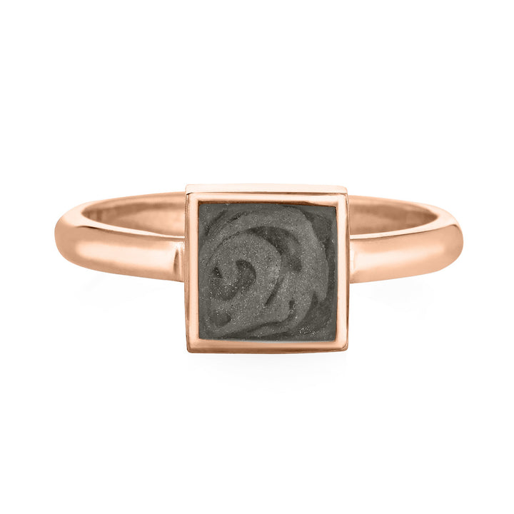 Pictured here is close by me jewelry's Large Square Stacking Ring with ashes in 14K Rose Gold from the front