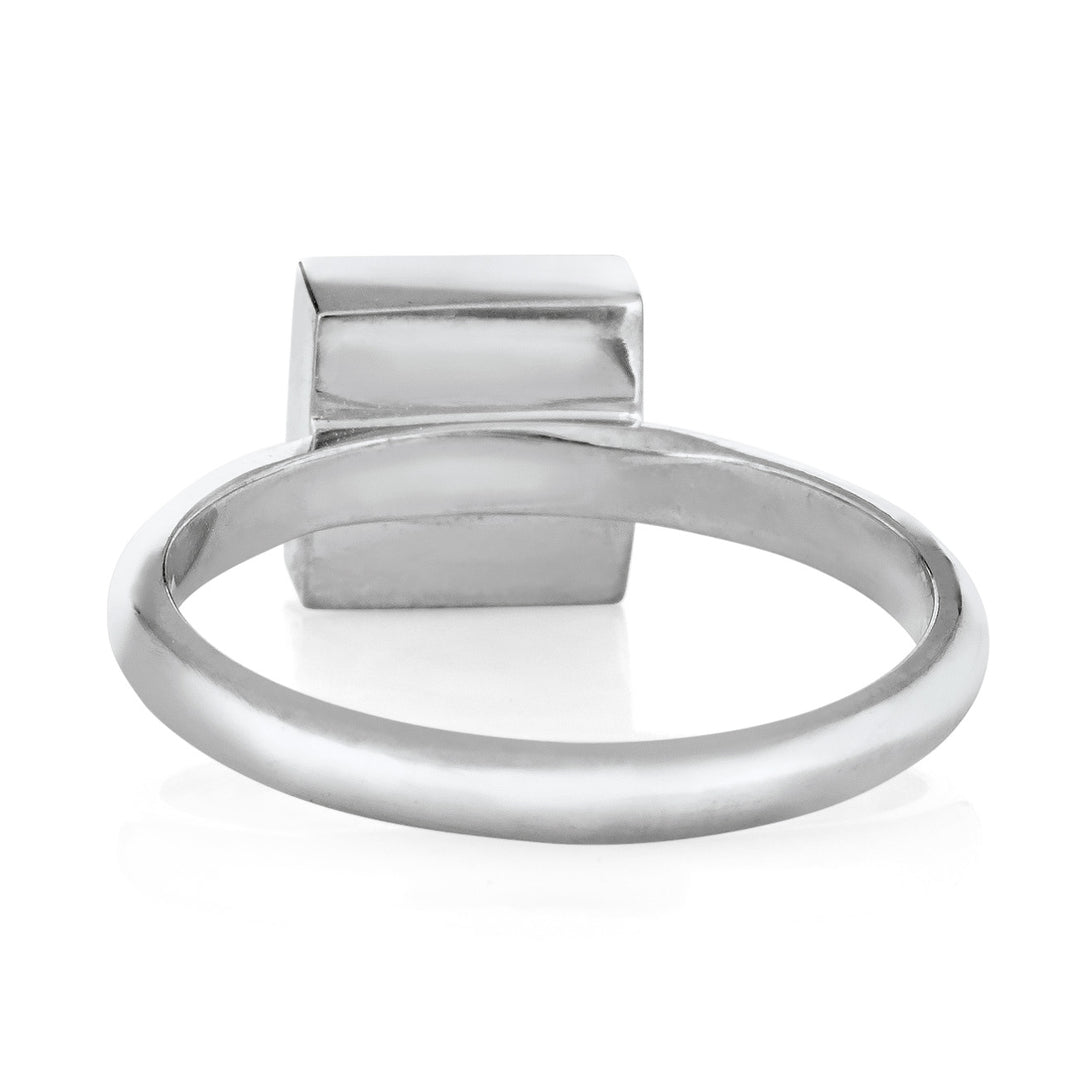 This picture shows the Large Square Stacking Cremation Ring design by close by me jewelry in 14K White Gold from the back