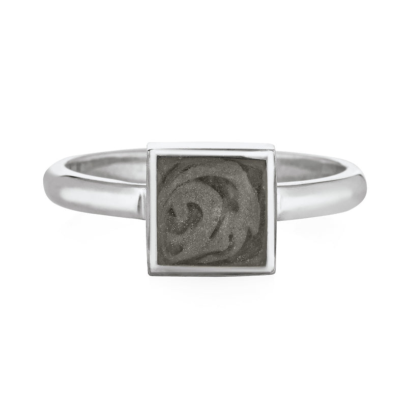 This picture shows the Large Square Stacking Cremation Ring design by close by me jewelry in 14K White Gold from the front
